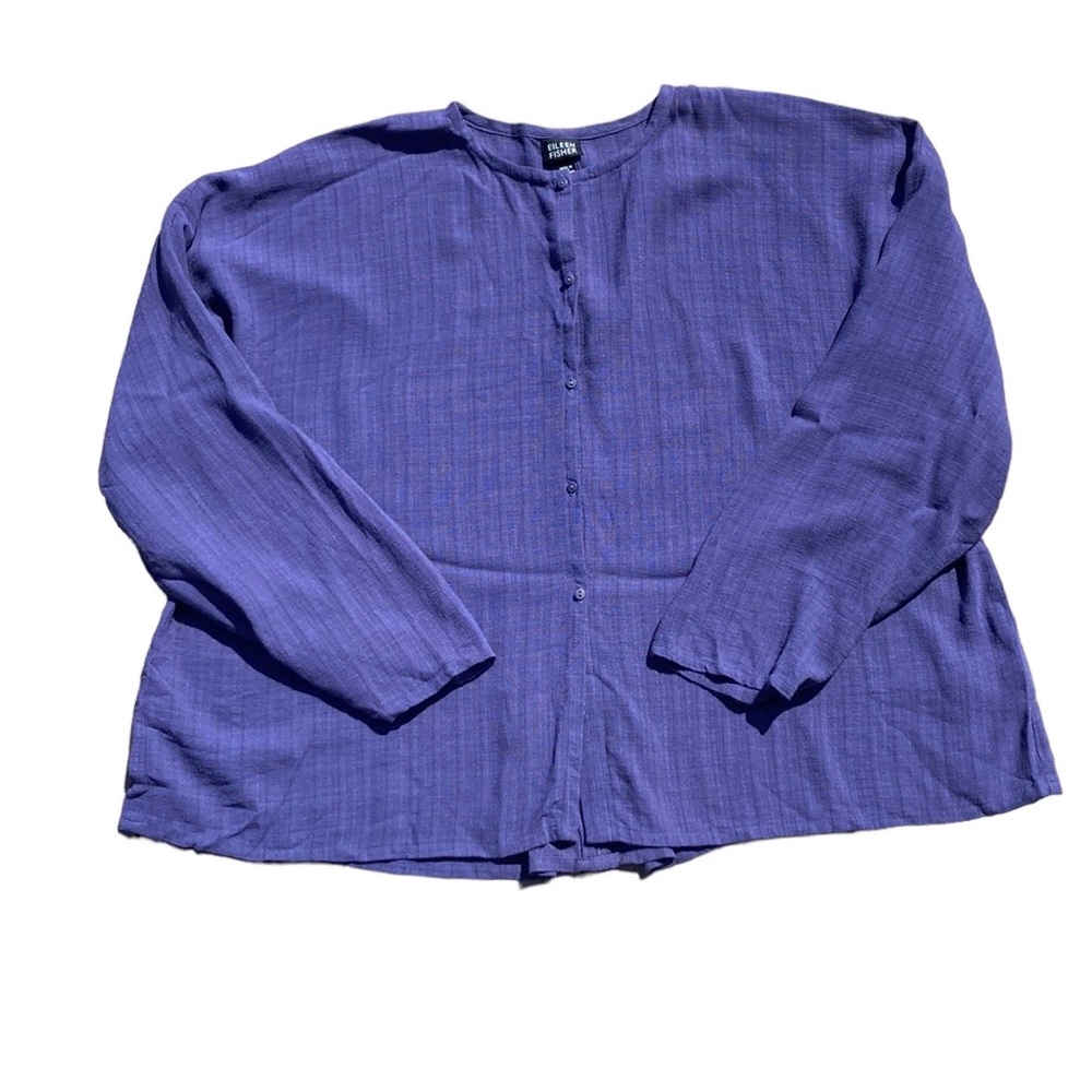 Eileen Fisher blue woven top, made in the USA of Italian fabric, size s